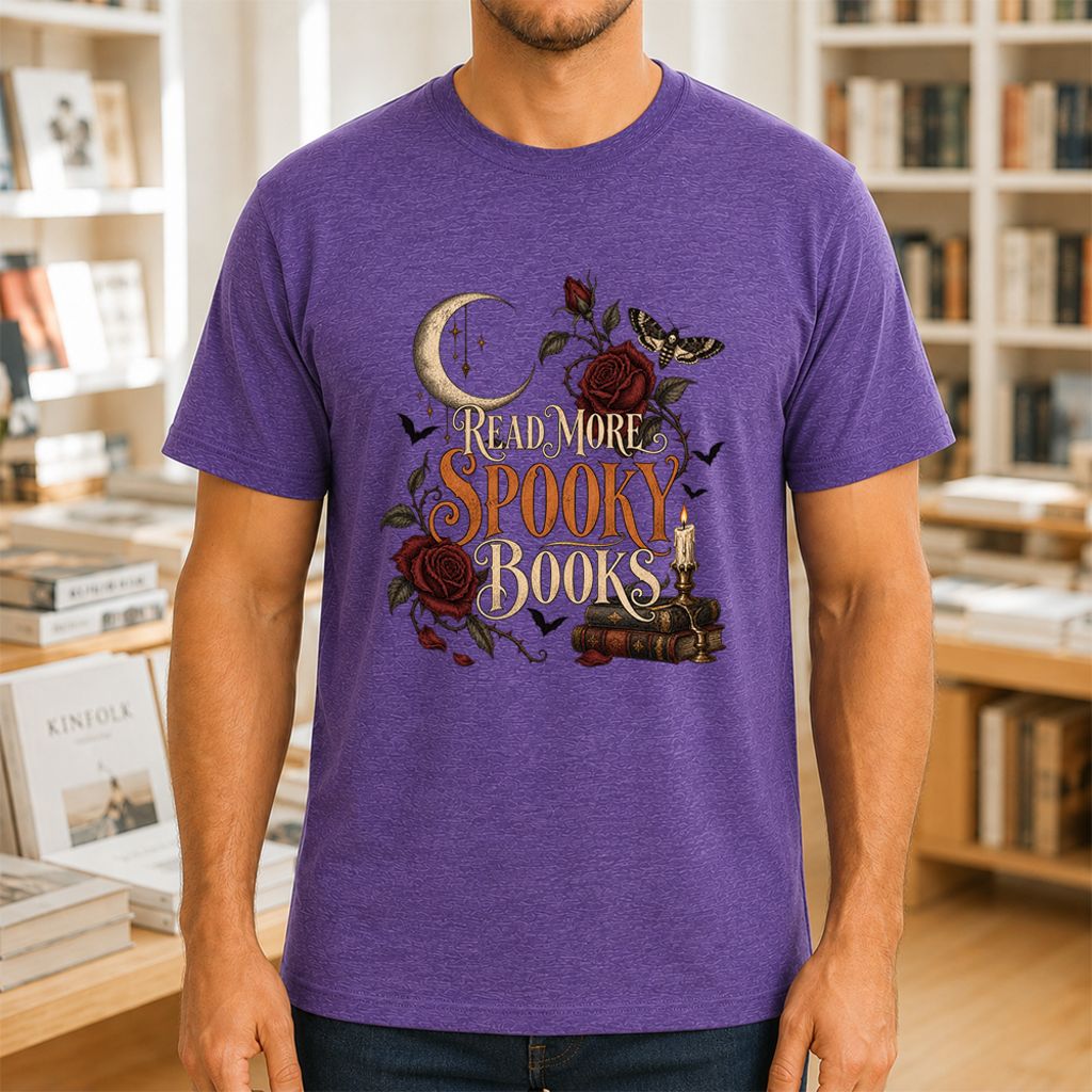 Read More Spooky Books Printed T-Shirt | Halloween Book Lover Gift Heather Purple