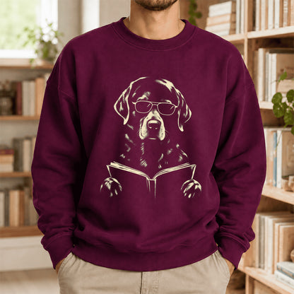Labrador Retriever Reading Book Crewneck Sweatshirt | Reader Gift Maroon