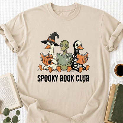 Spooky Book Club Printed T-Shirt | Halloween Book Lover Gift Sand