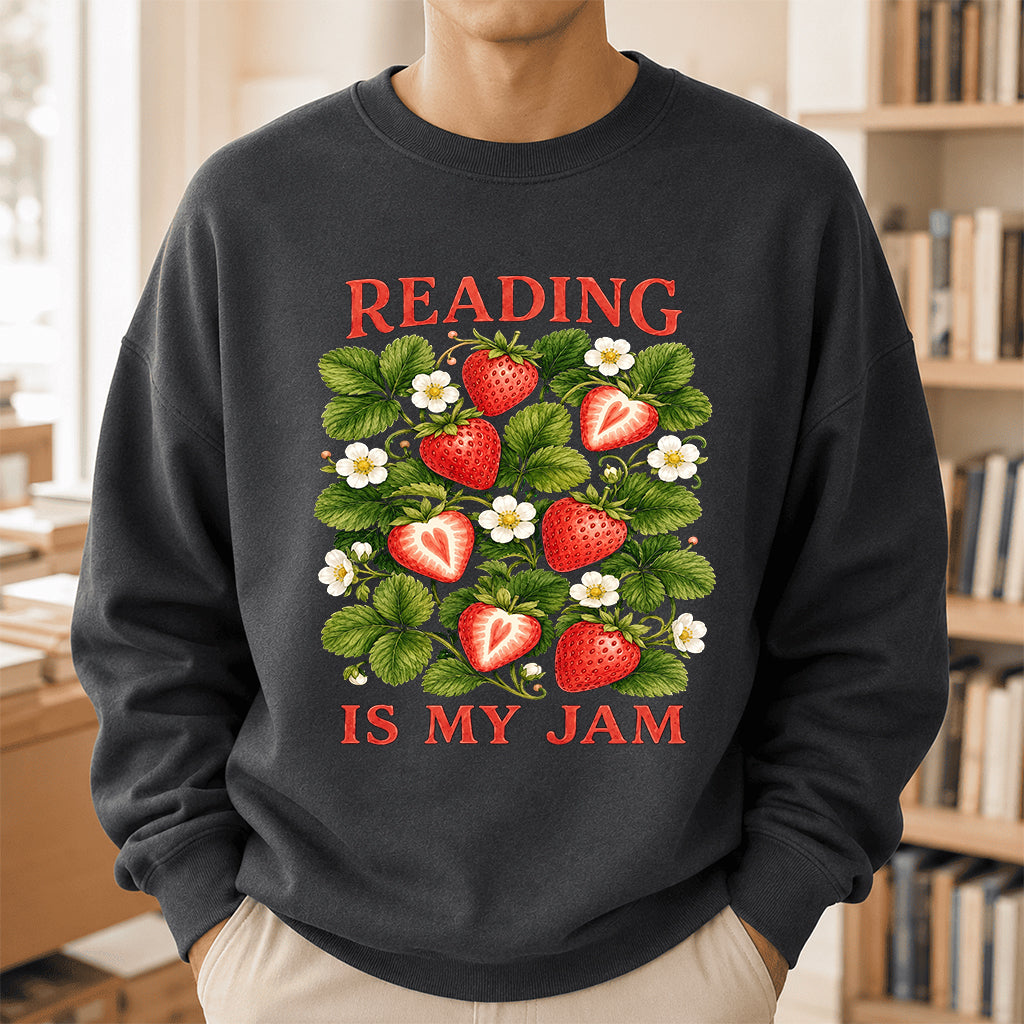 Reading Is My Jam Crewneck Sweatshirt | Reader Gift Dark Heather