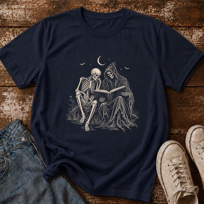 Halloween Reading Buddies Printed T-Shirt | Halloween Book Lover Gift Navy