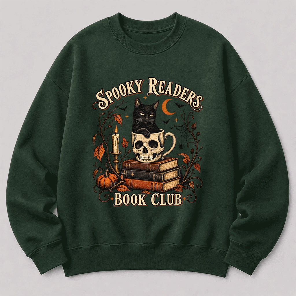 Spooky Reader Book Club Crewneck Sweatshirt | Halloween Book Lover Gift Forest Green