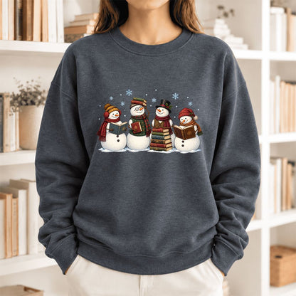 Bookish Snowman Club Softstyle Sweatshirt | Christmas Book Lover Gift Dark Heather