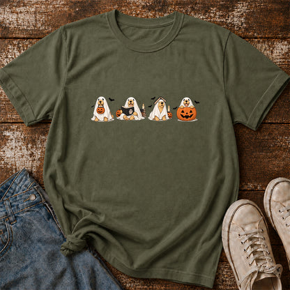 Spooky Golden Retrievers Book Club Printed T-Shirt | Halloween Book Lover Gift Military Green