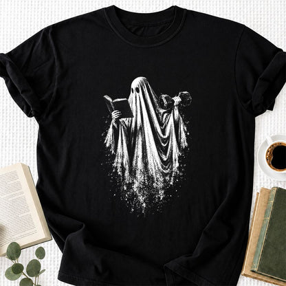 Reading Gym Ghost Printed T-Shirt | Halloween Book Lover Gift Black