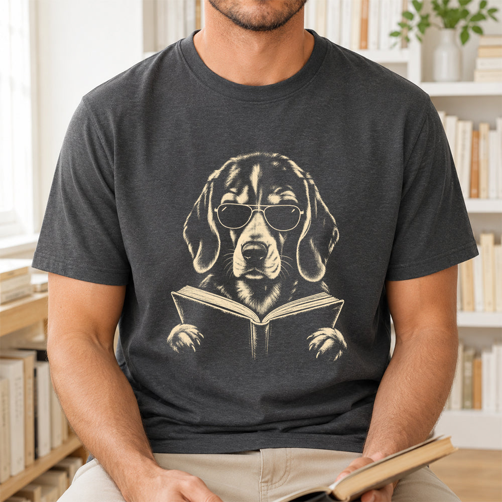 Beagle Reading Book Softstyle T-Shirt | Book Lover Gift Dark Heather