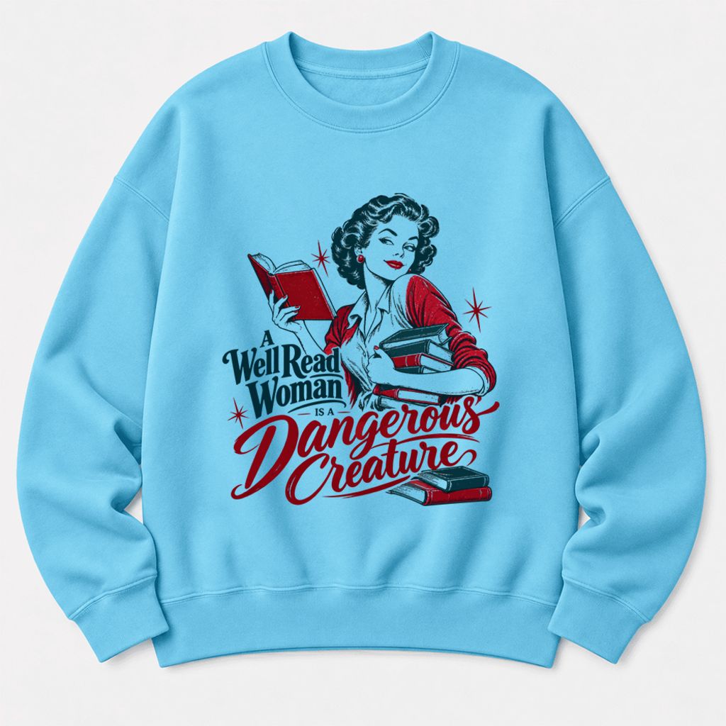 A Well Read Woman Is A Dangerous Creature Softstyle Sweatshirt | Reader Gift Sky