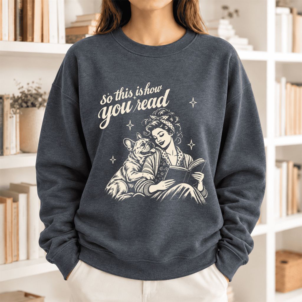 How You Read French Bulldog Softstyle Sweatshirt | Cozy Dog Mom Reader Gift Dark Heather