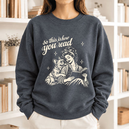 How You Read French Bulldog Softstyle Sweatshirt | Cozy Dog Mom Reader Gift Dark Heather