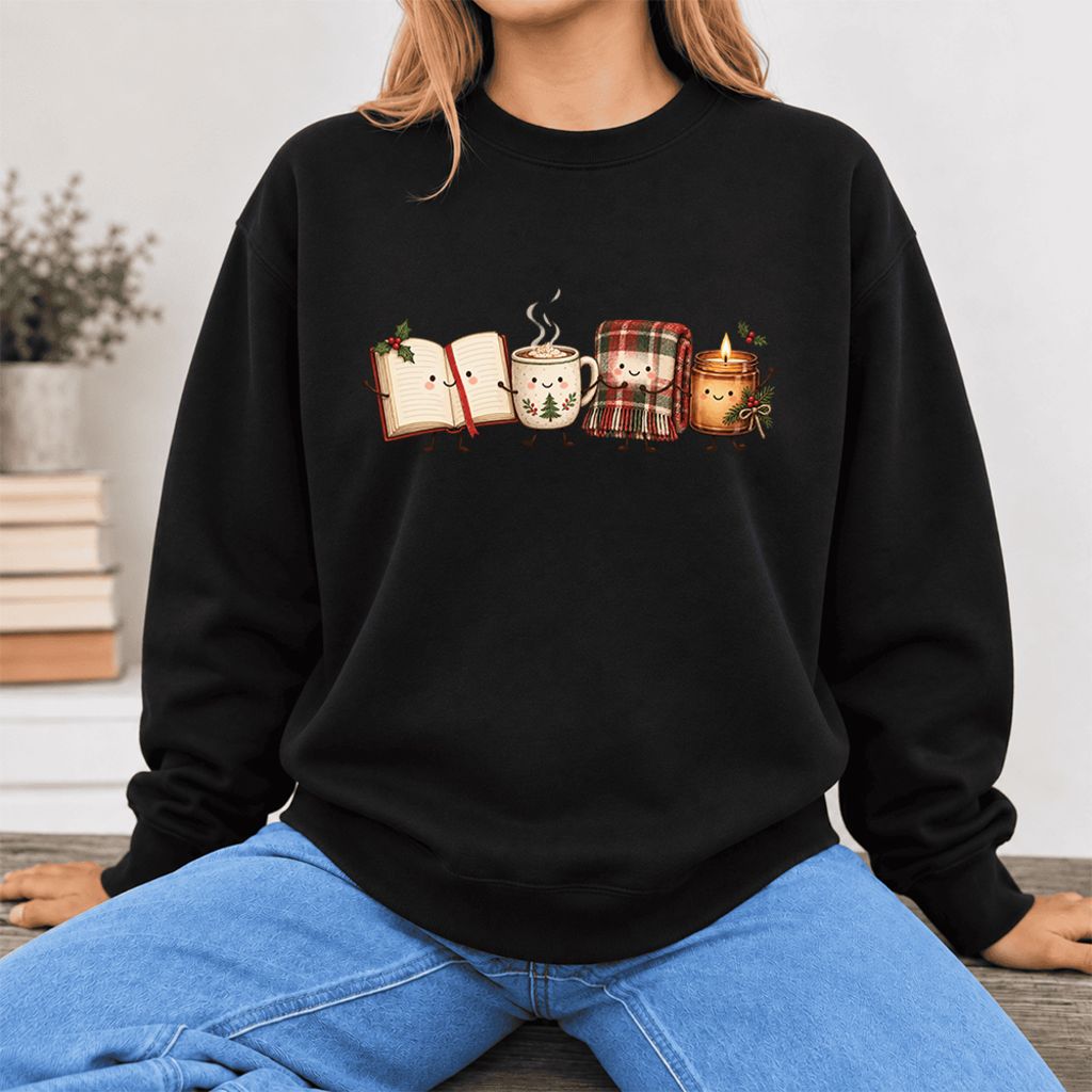 Christmas Cozy Club Softstyle Sweatshirt | Christmas Reader Gift Black