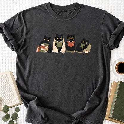 Black Cats Reading Softstyle T-Shirt | Book Lover Gift Dark Heather