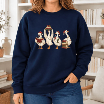 Christmas Reading Ducks Softstyle Sweatshirt | Christmas Book Lover Gift Navy