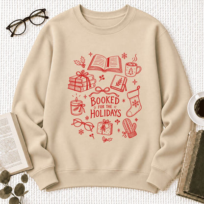 Booked For The Holidays Softstyle Sweatshirt | Christmas Book Lover Gift Sand
