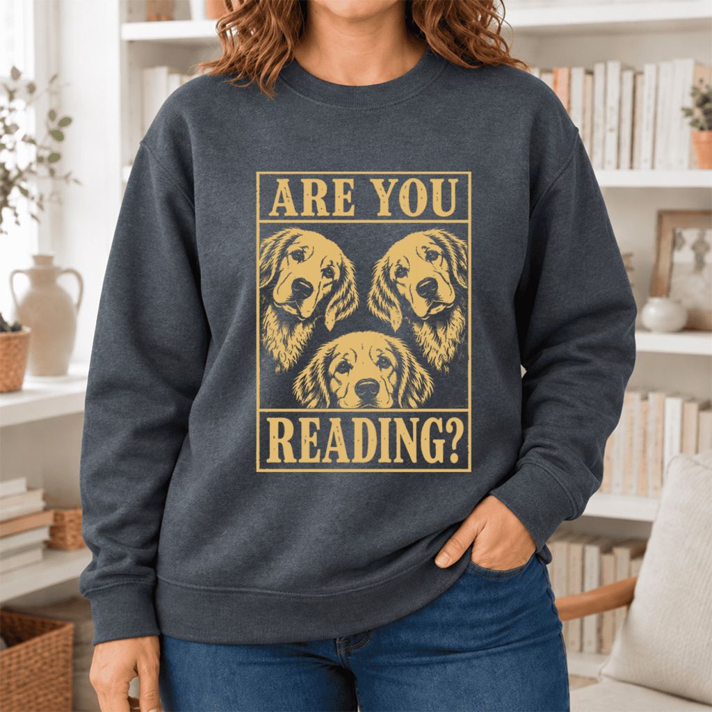 Are You Reading Golden Retriever Softstyle Sweatshirt | Dog Mom Reader Gift Dark Heather
