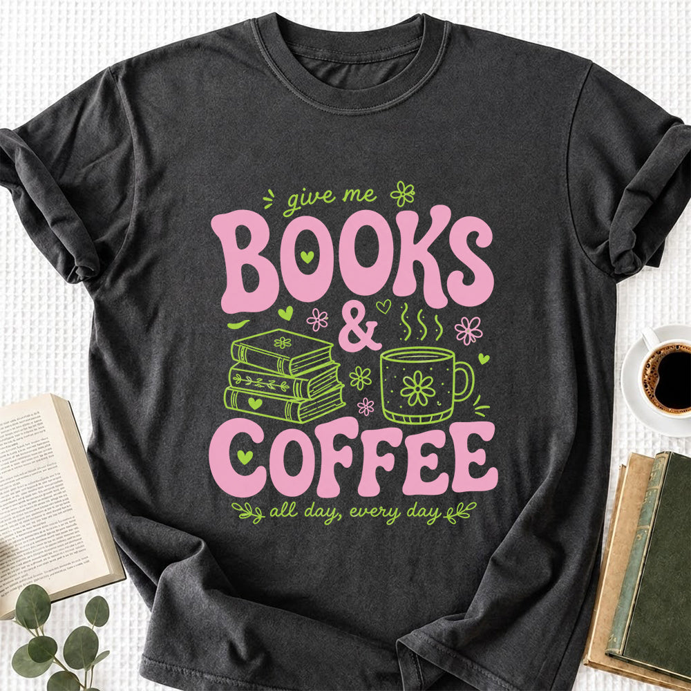 Books and Coffee Softstyle T-Shirt | Book Lover Gift Dark Heather