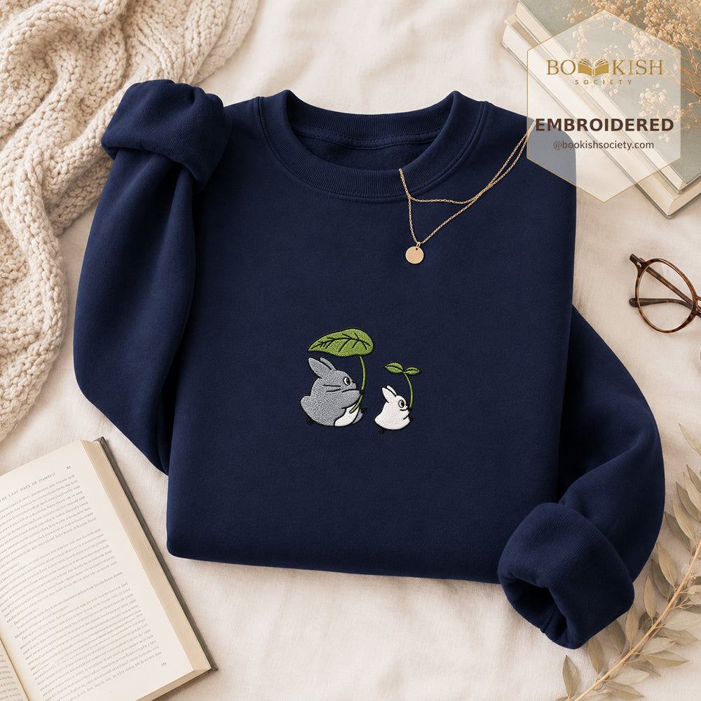 Forest Spirits and Flowers Embroidered Sweatshirt | Reader Gift Navy