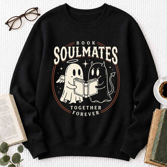 Book Soulmates Together Forever Crewneck Sweatshirt | Halloween Book Friends Gift Black