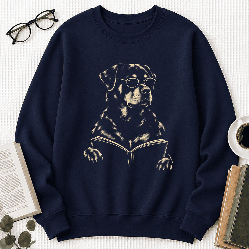 Rottweiler Reading Book Crewneck Sweatshirt | Reader Gift Navy
