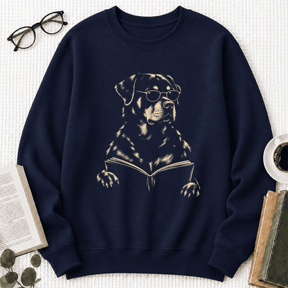 Rottweiler Reading Book Crewneck Sweatshirt | Reader Gift Navy