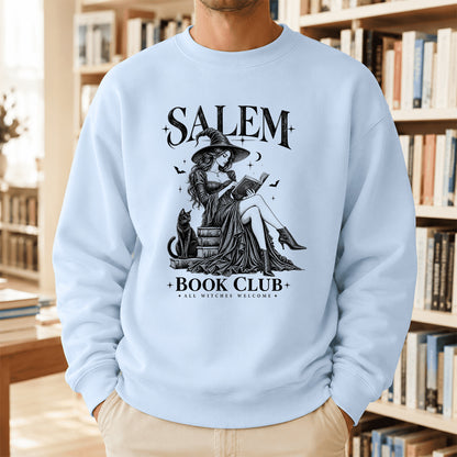 Salem Book Club Printed Sweatshirt | Spooky Book Lover Gift Light Blue