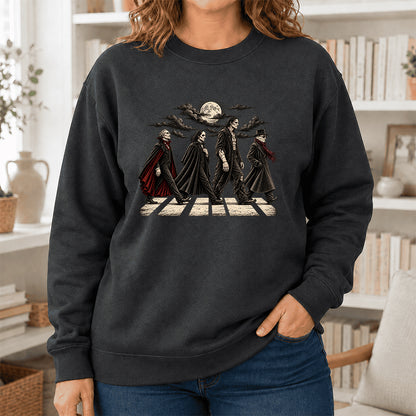 Monsters Road Printed Sweatshirt | Halloween Book Lover Gift Dark Heather