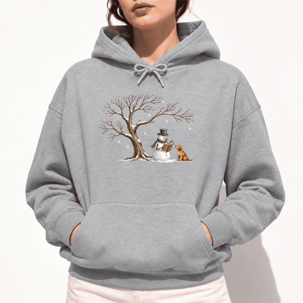 Golden Retriever And Snowman Under Tree Softstyle Hoodie | Christmas Reader Gift Sport Grey