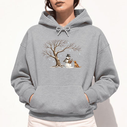 Golden Retriever And Snowman Under Tree Softstyle Hoodie | Christmas Reader Gift Sport Grey