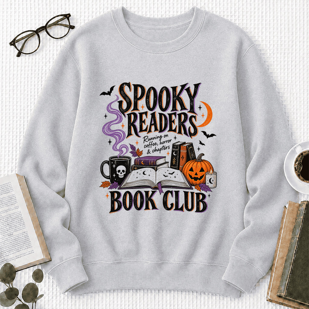 Spooky Readers Book Club Printed Sweatshirt | Halloween Book Lover Gift Sport Grey