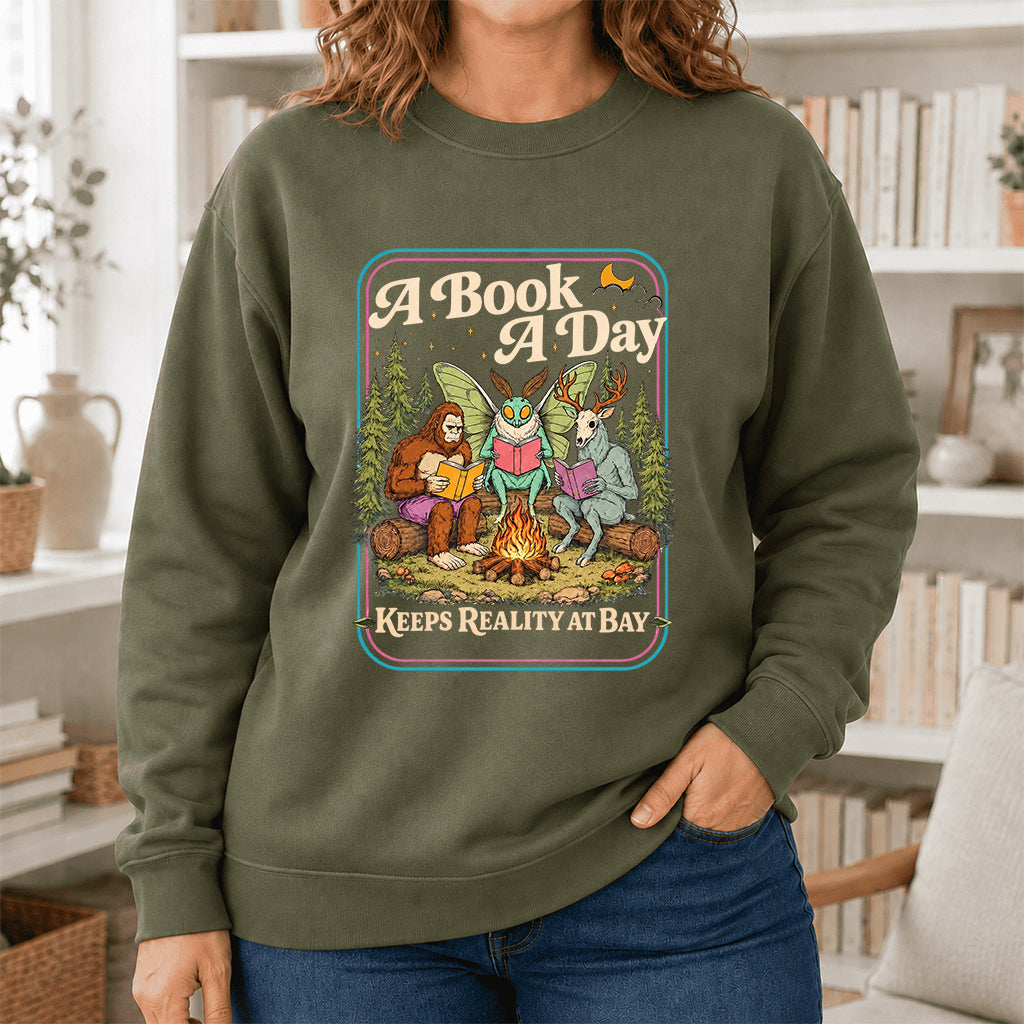 Cryptid Book Club Crewneck Sweatshirt | Reader Gift Military Green