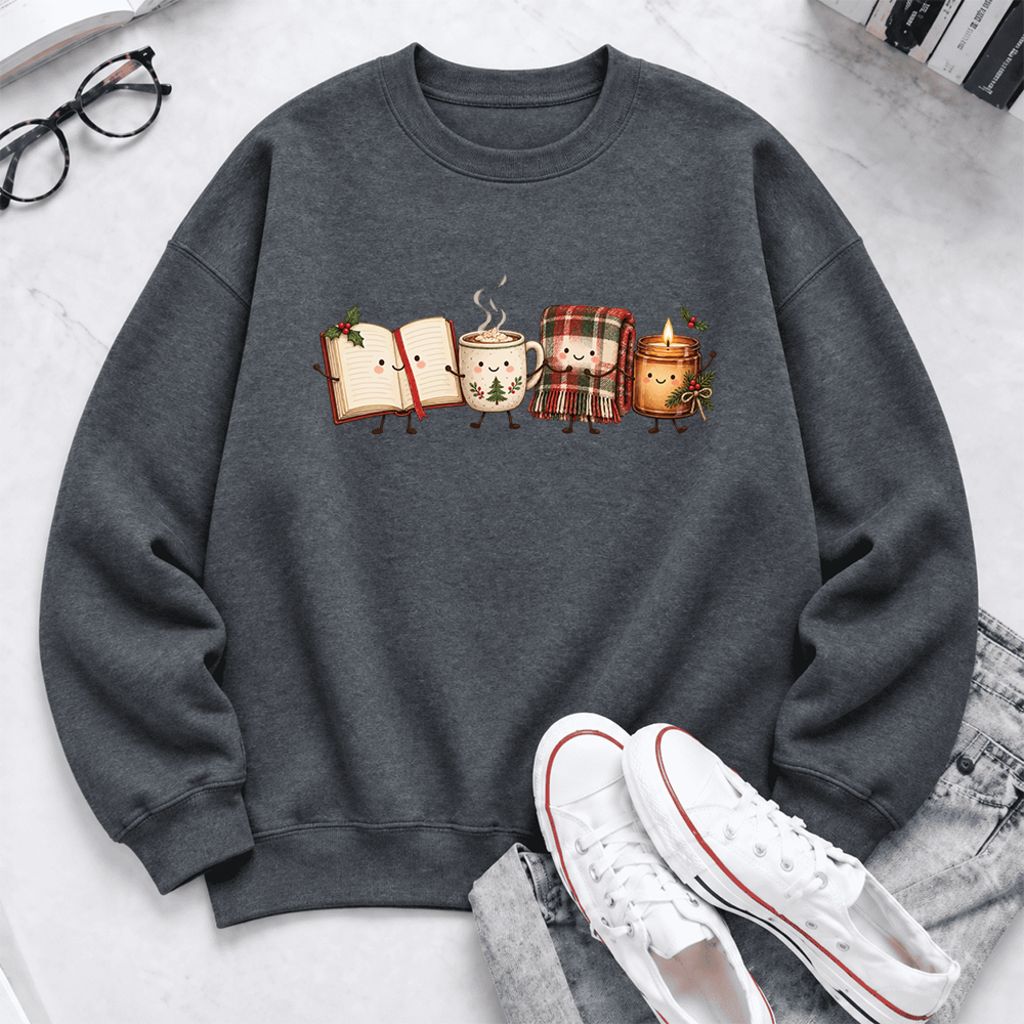 Christmas Cozy Club Softstyle Sweatshirt | Christmas Reader Gift Dark Heather