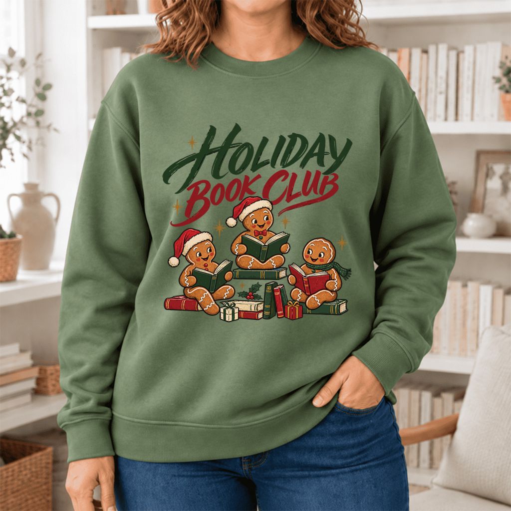 Holiday Book Club Softstyle Sweatshirt | Christmas Book Club Gift Military Green
