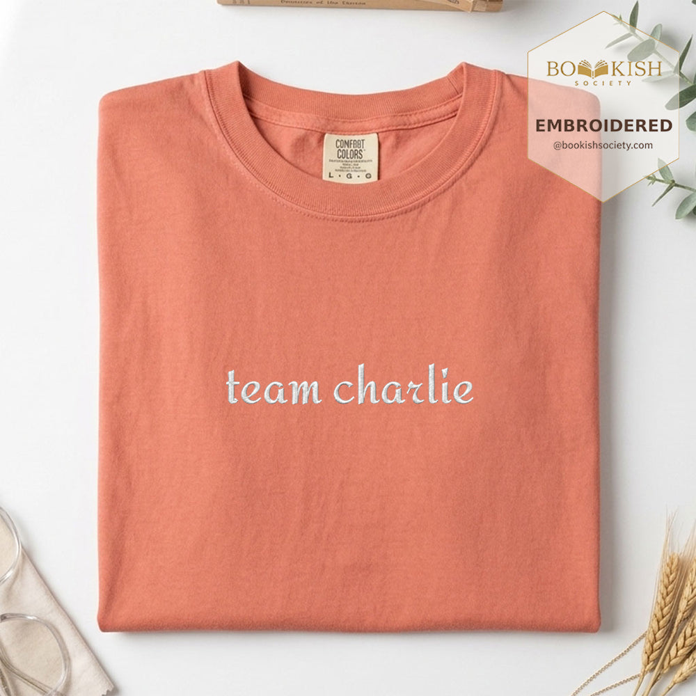 Embroidered Team Charlie Comfort Color® T-shirt Book Lover Gift Terracotta