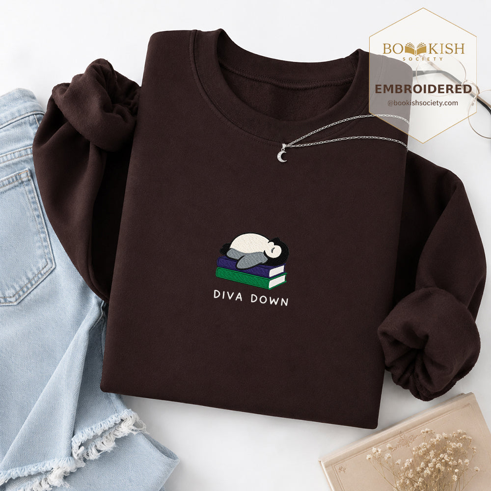 Diva Down Penguin Embroidered Sweatshirt | Reader Gift Dark Chocolate