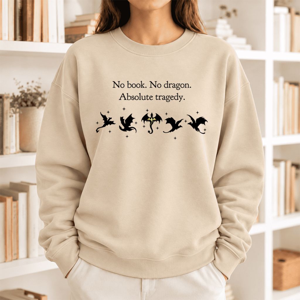 No Book, No Dragon Softstyle Sweatshirt | Fantasy Reader Gift Sand