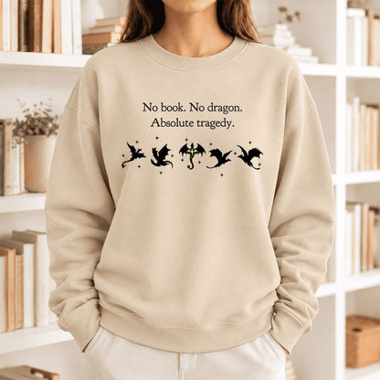 No Book, No Dragon Softstyle Sweatshirt | Fantasy Reader Gift Sand