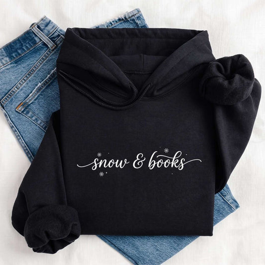 Snow & Books Softstyle Hoodie | Christmas Book Lover Gift Black