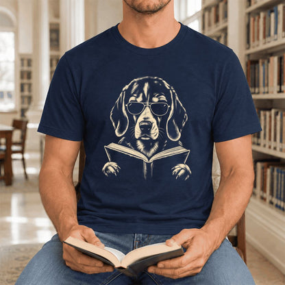 Beagle Reading Book Ultra-Soft Cotton T-Shirt | Beagle Lover Gift Navy