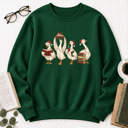 Christmas Reading Ducks Softstyle Sweatshirt | Christmas Book Lover Gift Forest Green