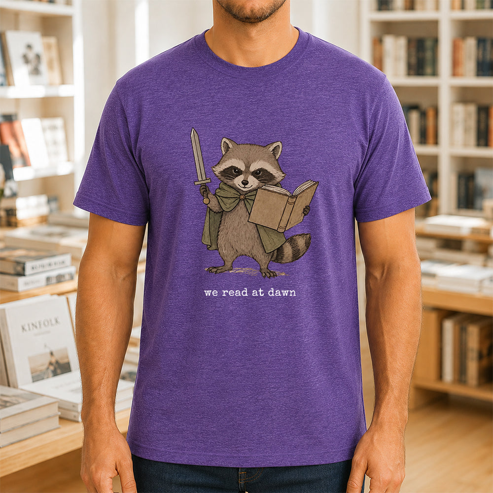 Funny Raccoon Reading Softstyle T-Shirt | Book Lover Gift Heather Purple