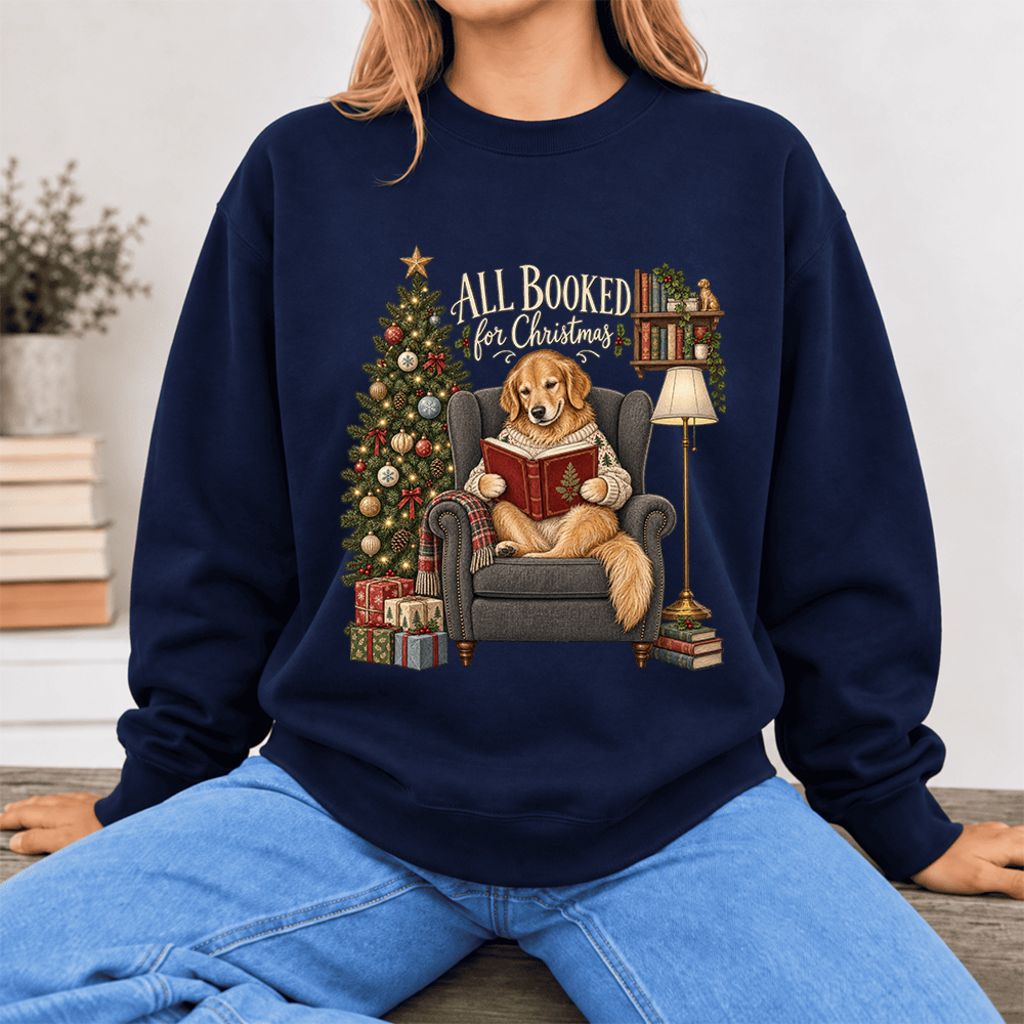 All Booked For Christmas Sweatshirt | Christmas Reader Gift Navy