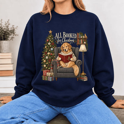 All Booked For Christmas Sweatshirt | Christmas Reader Gift Navy