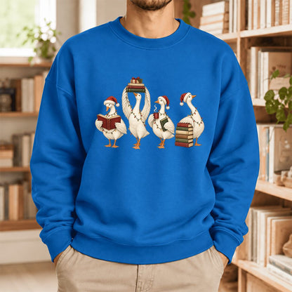 Christmas Reading Ducks Softstyle Sweatshirt | Christmas Book Lover Gift Royal