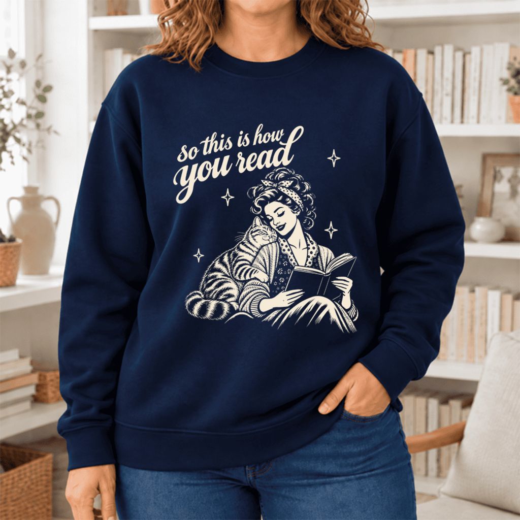 How You Read American Shorthair Softstyle Sweatshirt | Cozy Cat & Book Lover Gift Navy