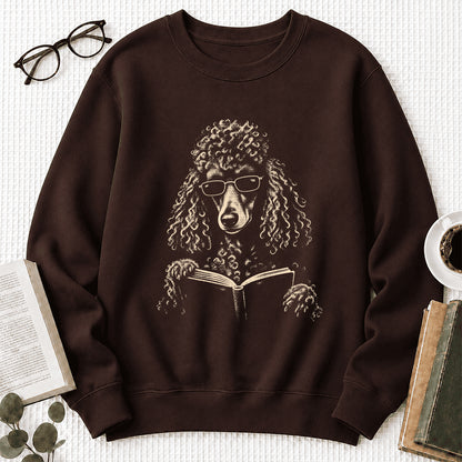 Poodle Reading Book Crewneck Sweatshirt | Reader Gift Dark Chocolate