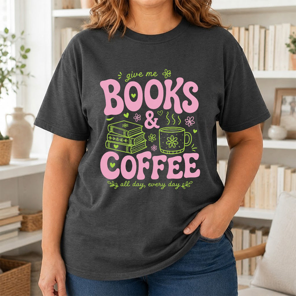 Books and Coffee Softstyle T-Shirt | Book Lover Gift Dark Heather