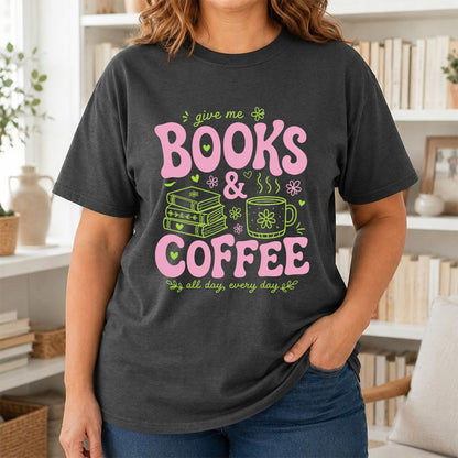 Books and Coffee Softstyle T-Shirt | Book Lover Gift Dark Heather