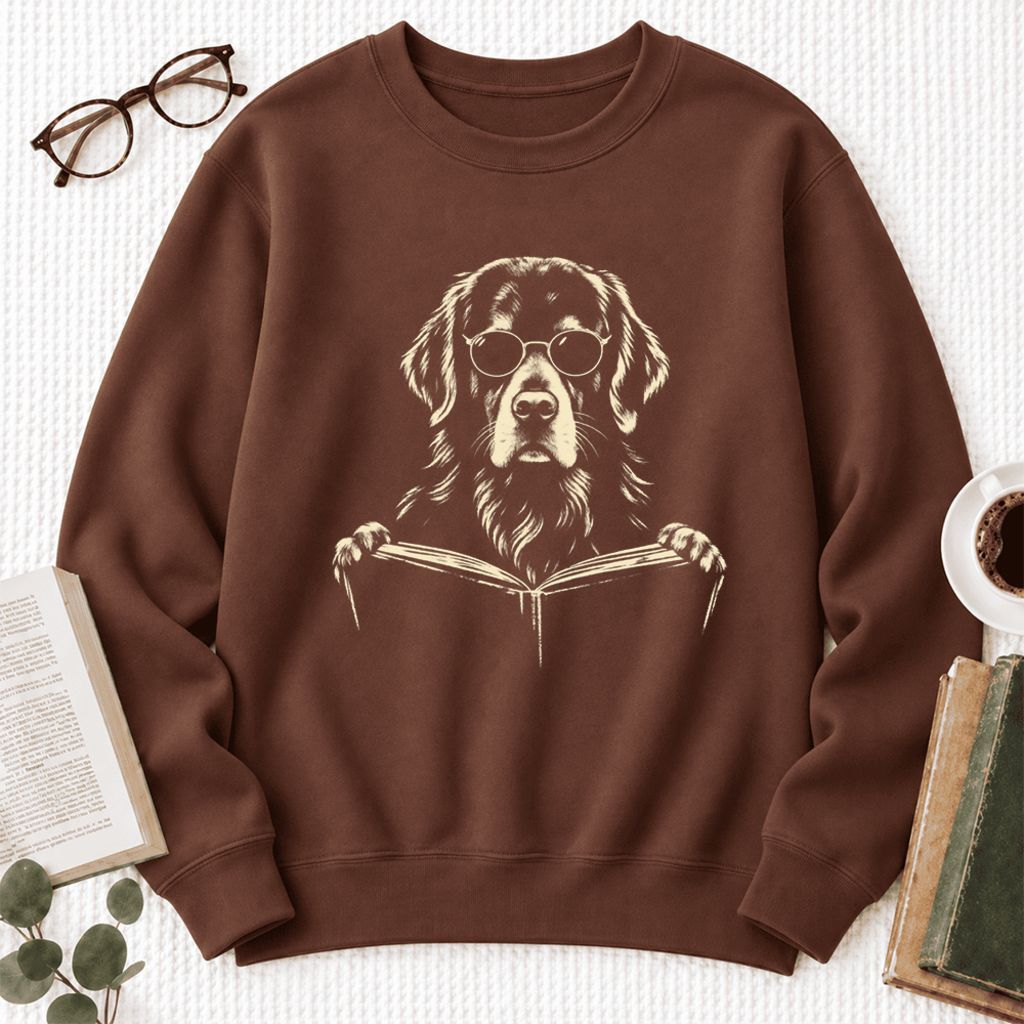 Golden Retriever Reading Book Softstyle Sweatshirt | Golden Retriever Gift Cocoa