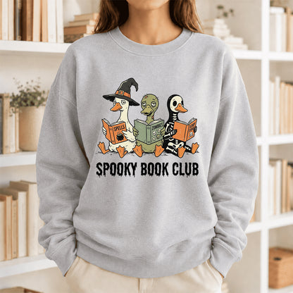 Spooky Book Club Printed Sweatshirt | Halloween Book Lover Gift Sport Grey