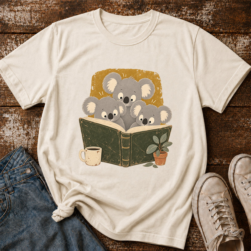 Minimal Japanese Koalas Reading Softstyle T-Shirt | Book Lover Gift Natural