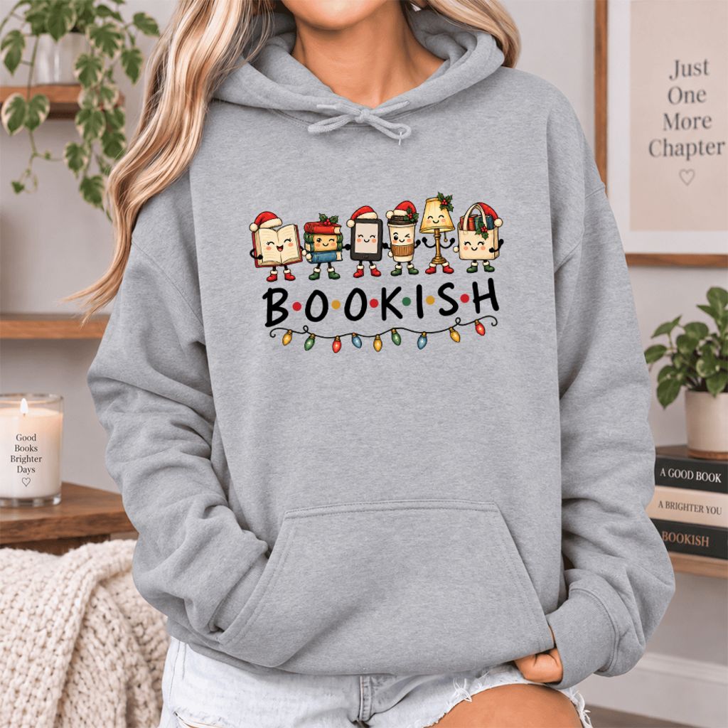 Christmas Bookish Things Softstyle Hoodie | Christmas Gift For Readers Sport Grey